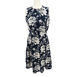 Eva Mendes Cut Out Dress Size 4 Crinkle Textured Floral Stretch‎ Umbrella Blue